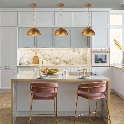 KSANA Pendant Light Kitchen Island, 10" Modern Gold Pendant Lighting Dome Shade Pendant Light Fixtures for Kitchen, Dining Room, Hallway, Brushed Antique Gold Finish