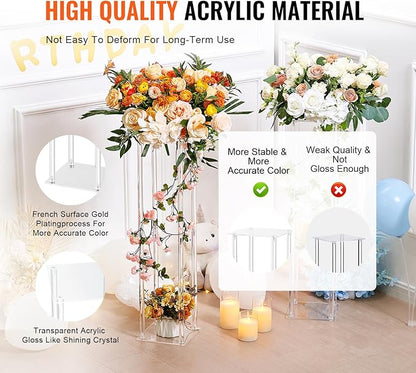 VEVOR 10PCS 23.6inch High Wedding Flower Stand, With Acrylic Laminate,Acrylic Vase Column Geometric Centerpiece Stands, Floral Display Rack for T-Stage Events Reception, Party Decoration Home