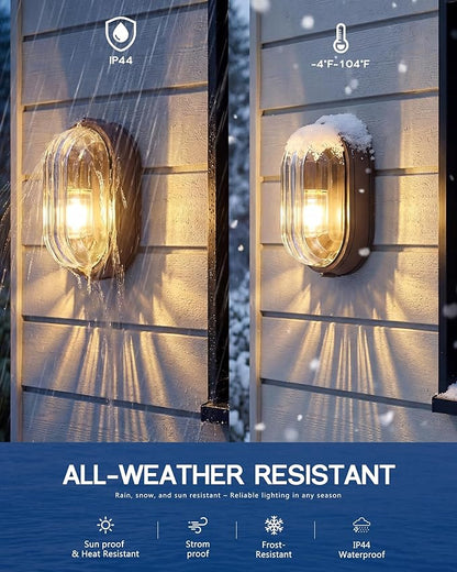 FEMILA 11" Oval Bulkhead Exterior Wall Sconce, ORB Modern Outdoor Wall Lantern, Aluminum, Ripple Glass, IP44, E26, Front Porch Light for Patio/Garage/Entry, 4FYX104FL ORB SW