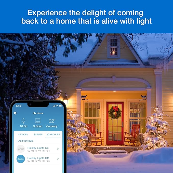 Lutron Caséta Outdoor Smart Plug On/Off Switch Holiday Light Starter Kit with Smart Hub and Pico Remote | Compatible with Alexa, Google Assistant, Ring, Apple Home | for String Lights and Inflatables