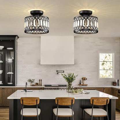 Semi Flush Mount Ceiling Light,Industrial Semi Flush Mount Ceiling Light,Industrial Black Light Fixtures Ceiling Mount, Chandelier Kitchen Lighting Black Flush Mount Light,Vintage Light Fixture