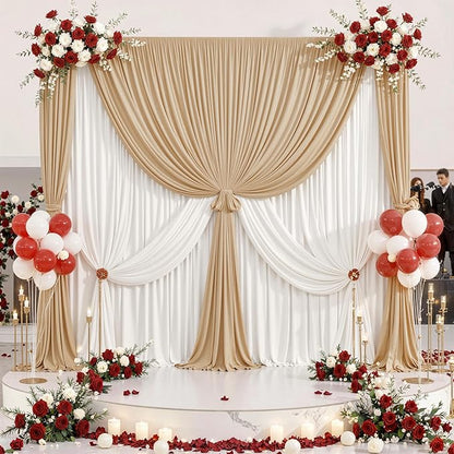 10 ft x 10 ft Wrinkle Free Champagne Backdrop Curtain for Parties, 2 Panels 10ft Polyester Champagne Photo Backdrop Drapes for Graduation Birthday Wedding Party Stage Curtains