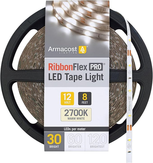 Armacost Lighting RibbonFlex Pro 12V White LED Strip Lights 30 LED/m, 2700K, 8.2 ft 131210