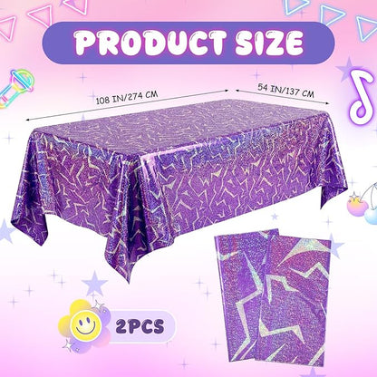 Oudain 2 Pcs Kpop Theme Purple Silvery Lightning Crack Print Holographic Party Tablecloth 54 x 108 Inch Disposable Rectangle Table Cover for Anime Korean Kpop Theme Birthday Decoration