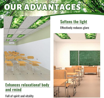 Patelai 8 Pack Fluorescent Light Covers for Classroom Ceiling 4 x 2 Feet Magnetic Light Covers Filter for Office School Drop Ceiling Supplies(Forest Style)