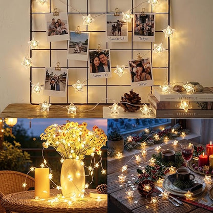 BOHON Star Fairy Lights Battery Operated, 13 FT 40 LED String Lights for Bedroom, Warm White Star Garland Twinkle Lights for Indoor Dorm Classroom Curtain Cute Room Wedding Decor, with Timer