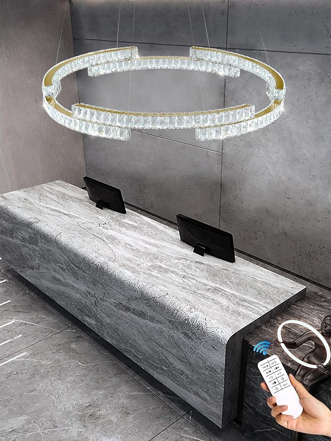 D47.5'' Gold Modern Crystal Ring Chandeliers for Living Room Dinning Room Crystal Pendant Light Dimmable 3000k-6000k