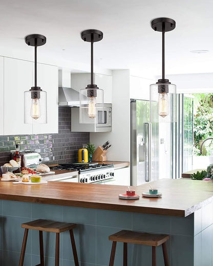 Beionxii Glass Pendant Light | Farmhouse Mini Pendant Lighting for Kitchen Island Dining Room Over The Sink, Oil Rubbed Bronze with Bubble Glass - DMD9002-1H/1PK