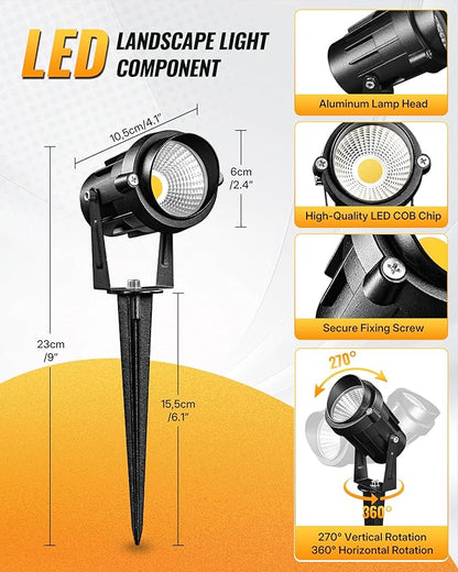 6W 700LM Low Voltage Landscape Lighting, 12V AC/DC 3000K Warm White LED Low Voltage Landscape Lights, IP65 Waterproof Outdoor Spotlights with Connectors for Garden Tree Yard 10Pack W01SLP1006