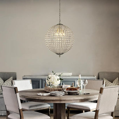 ALOADECOR 5-Light W20 in Vintage Crystal Sphere Chandelier in Antique Gold Modern Glam Globle Cage-Style Shade Pendant Light for Dining Room Living Room