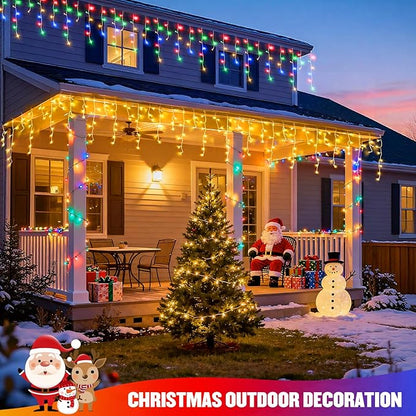 JMEXSUSS Color Changing Outdoor Waterproof Icicle Lights, 400 LED with Remote, Warm White to Multicolor for Christmas Eaves Party Decorations