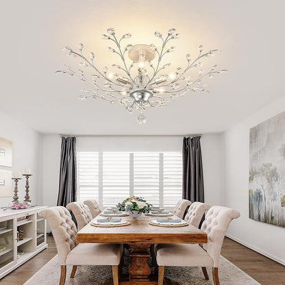 CVKASH 5-Light Vintage Small Crystal Chandelier Modern Silver Branche Ceiling Light Fixture Farmhouse for Kitchen Dining Room Living Room Bedroom Hallway Foyer