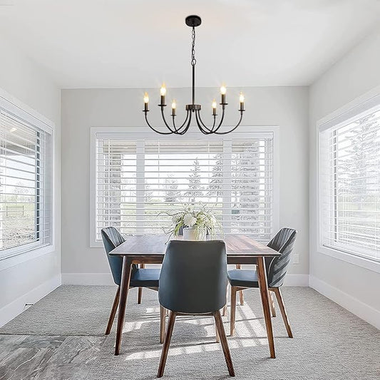 6-Light Farmhouse Chandelier, Black Chandeliers for Dining Room Lighting Fixtures Hanging, Classic Candle Ceiling Modern Chandeliers for Living Room, Foyer, Kitchen Island