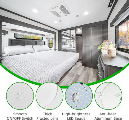 RV Light Interior 12V, 5Inch RV Ceiling Dome Light, LED Puck Lighting with ON/Off Switch, 700LM Camper Lighting Fixture for Boat Camper Trailer Car (Cool White 6Pack)