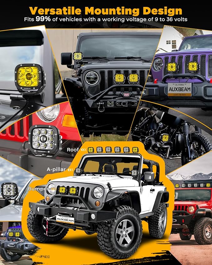 Auxbeam XP-Ultra Series 5" 110W Offroad Spotlights Hyper Spot Beam LED Pods Light Bar Amber White Dual Color Covers Driving Yellow Fog Ditch Lights, Pair