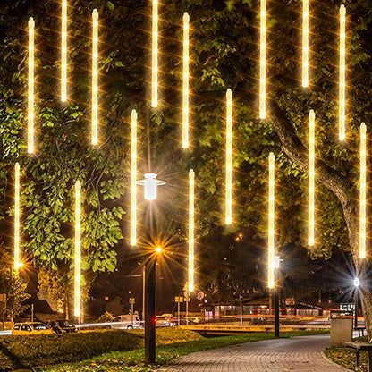 Dazzle Bright 1728 LED Christmas Light, Meteor Shower Rain Lights 11.8 Inch 48 Tubes, Waterproof Plug in Falling Rain Lights Decorations for Xmas Tree Yard Party (Warm White)