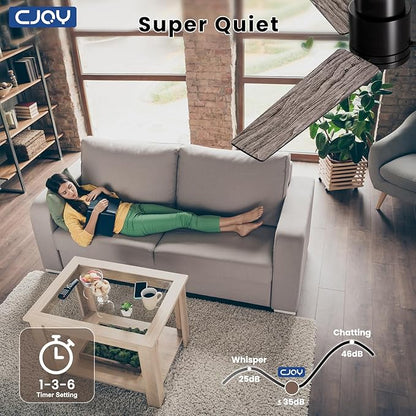 CJOY Ceiling Fan with Lights, 48 Inch Low Profile Ceiling Fans with Light and Remote, Reversible DC, Flush Mount, 3CCT，Dimmable, Modern Indoor/Outdoor Design for Bedroom, Living Room, Patio, Kitchen