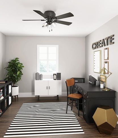 Hunter Crestfield Indoor Low Profile Ceiling Fan with LED Light and Pull Chain Control