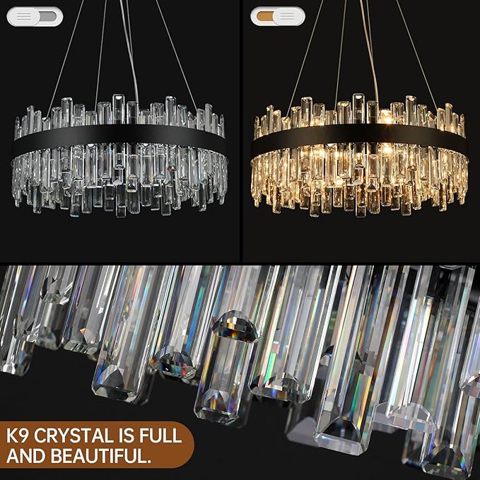 Crystal Chandeliers for Dining Room Lights Fixtures, 16 Lights Luxury Gold Modern Chandeliers for Bedroom, 2-Tier Round Crystal Lighting Fixtures for Living Room Entryway Kitchen Island D24 Inch