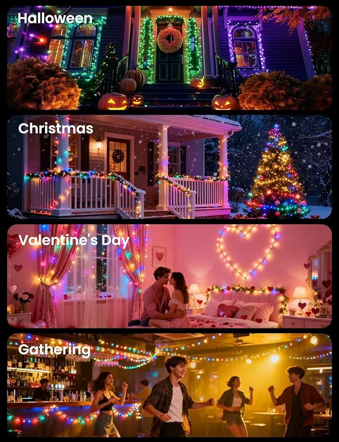 Smart RGB+IC String Lights with 300 LED, 98 FT Indoor Color Changing Christmas Lights, APP & Remote Control, 84 Scenes, Music Mode, Christmas Tree Decor