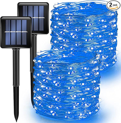 TW SHINE Blue Solar String Lights Outdoor, Total 80 FT 240 LED Solar Powered Waterproof Fairy Lights 8 Modes Copper Wire Lights for Christmas Party Tree Wedding Yard Decorations, 2 Pack
