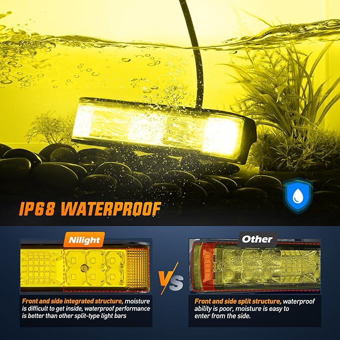 Nilight Side Shooter LED Light Bar Amber Beam Pods 2PCS 6.5 Inch 60W Flood Spot Combo Fog Driving Lighting w/ 16AWG 5Pin Rocker Switch Wiring Harness Kit for Truck SUV ATV UTV Boat Van