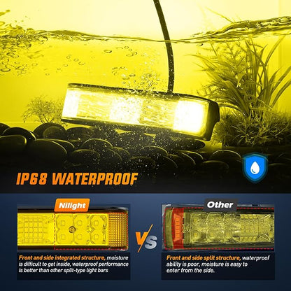 Nilight Side Shooter LED Light Bar Amber Beam Pods 2PCS 6.5 Inch 60W Flood Spot Combo Fog Driving Lighting w/ 16AWG 5Pin Rocker Switch Wiring Harness Kit for Truck SUV ATV UTV Boat Van