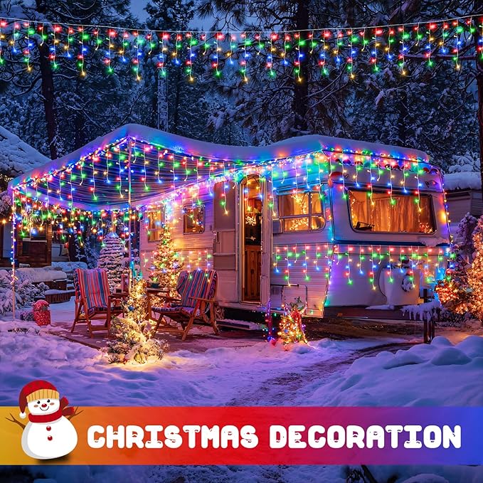 JMEXSUSS 400 LED 38.8Ft Icicle Christmas Lights with Remote - Outdoor Multicolor String Lights Plug in, 8 Mode for Outside Indoor House Yard Patio Eave Decorations