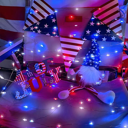 4th of July Decorations Solar String Lights 2Pack 400LED Independence Day Lights for Outside, Red White and Blue Solar Light Waterproof, Copper Wire 8 Modes Twinkle Light for Memorial Day National Day