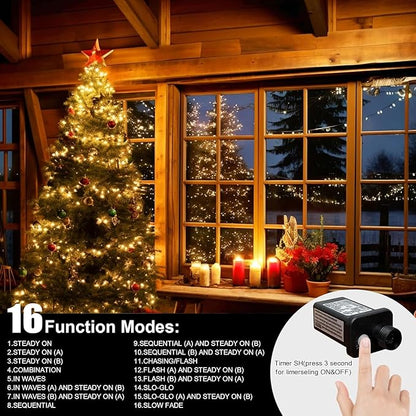 LAMPHOME 66ft Christmas Decorative Mini Lights,200 LED Green Wire Fairy Starry String Lights Plug in, 16Lighting Modes, for Indoor Outdoor Xmas Tree Wedding Party Decoration (Warm White)