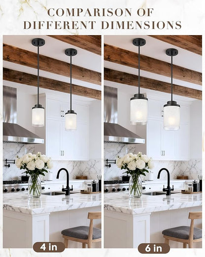 TENGXIN Modern Pendant Light, 6-in Matte Black Pendant Lights Kitchen Island,Farmhouse Pendant Lighting for Dining Room Bedroom Bar Office 2Pack,TXPLBK01-2PK-L