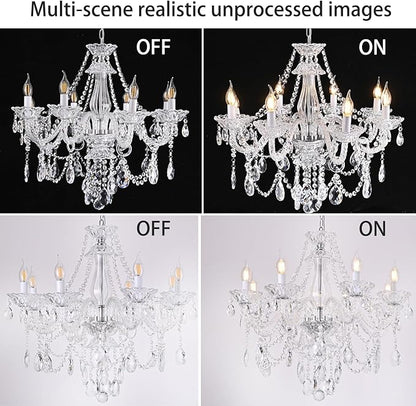 Contemporary Clear Crystal Chandelier, Elegant Candle Style Chandelier Lighting Fixture for Dining Room Living Room Bedroom Hallway Entryway 8 White E12 Lamp Sockets