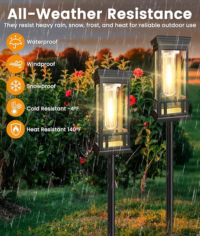 8 Pack Solar Pathway Lights Outdoor, Taller Bright Solar Path Lights Waterproof, Auto On/Off Solar Powered Garden Lights for Outside Landscape Path Yard Walkway Lawn Driveway Patio Lighting Decor