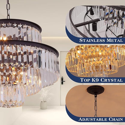Crystal Chandelier Pendant Light Fixture 7-Light 4-Tier Brown Chandeliers for Dining Room, Bedroom, Entryway, Living Room