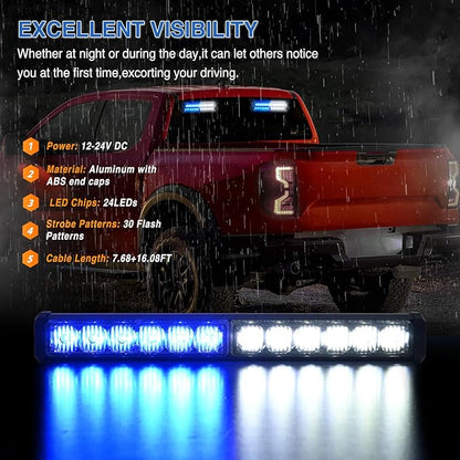Nilight 24LED Emergency Strobe Traffic Advisor Light Bar 2 in 1 Blue White Dash Warning Safety Flashing Lights Front/Rear Windshield Construction Lights for Trucks Cars Plow Police Vehicles