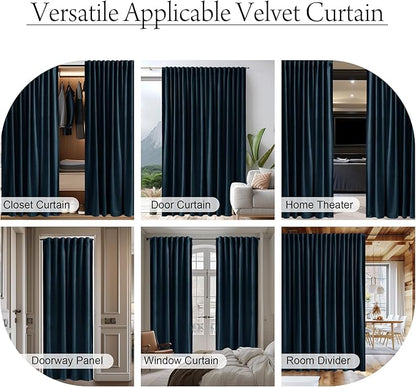 StangH Navy Blue Curtain for Doorway 80 inch Length, Back Tab Velvet Thermal Insulated Window Drapes Privacy Thick Room Divider for Closet Bedroom Theater Office, W62 x L80, 1 Panel