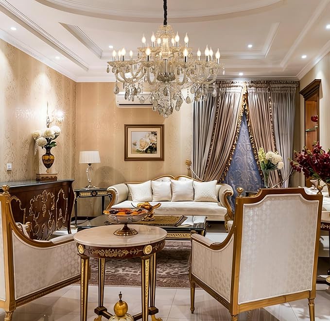 Cognac Crystal Chandelier 18-Light for Living Room ，Modern K9 Crystal Chandeliers Lighting Pendant Light Fixtures for Dinning Room Staircase Lobby Foyer(Cognac 18 Lights)