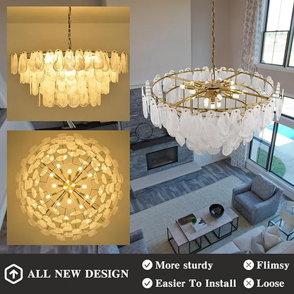 Modern Large Crystal Glass Chandelier, 39.76" Gold Luxury Hanging Pendant Light Fixture,16-Light Round Cloud Ceiling Chandeliers Lighting for Dining Room Living Room Bedroom Foyer Stairway, E12