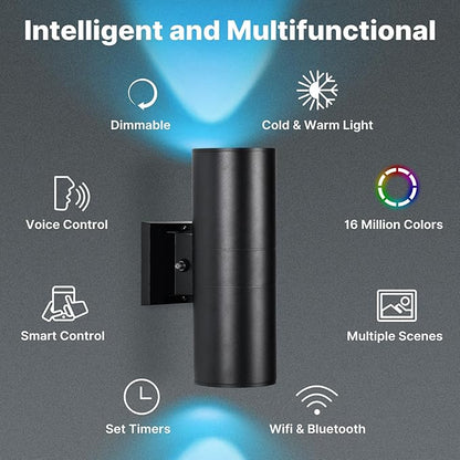 RGBCW Outdoor Wall Light 1 Pack, Smart Porch Light Dusk to Dawn Lighting with Remote Control, WiFi Outdoor Wall Sconce, Compatible with Alexa, Exterior Lights for House Porch Garage