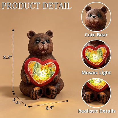 Solar Bear Garden Statues Decor for Outdoor, Brown Bear Figurine Lights for Lawn Patio Yard Decoration - Unique Christmas Housewarming Gift for Grandma Wowen Mom