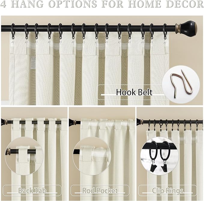 DUALIFE 2Pcs Extra Long Linen Drapes 132 Inch Length Hanging-Rod Pocket Back Tab Blackout Tall Floor to Ceiling 2 Story Curtains for Patio Sliding Door Villa Hall Theater 11FT Length,Cream Beige