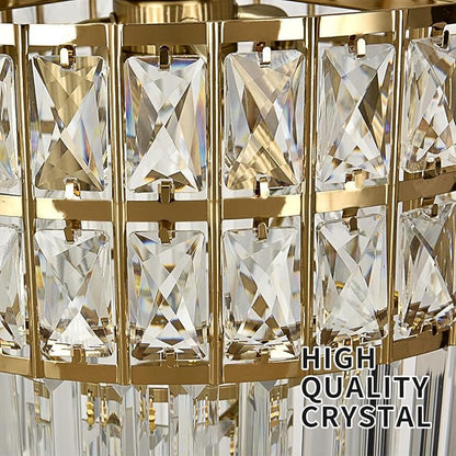 Modern Crystal Chandelier Gold Pendant, Round Crystal Light Fixture Hanging Lamp, for Dining Room, Restaurant, Hallway, Balcony, Φ15.7 inch