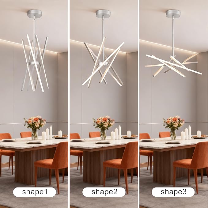 Modern Silver Chandeliers Ceiling 36W LED Pendant Light Embedded Mount Chandeliers，LED 6-Lights Linear Pendant Light for Kitchen Island Dining Room Bedroom Living Room Entryway，L23.62"*0.59"/6