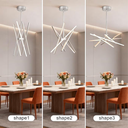 Modern Silver Chandeliers Ceiling 36W LED Pendant Light Embedded Mount Chandeliers，LED 6-Lights Linear Pendant Light for Kitchen Island Dining Room Bedroom Living Room Entryway，L23.62"*0.59"/6