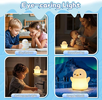 Attivolife Penguin Night Light, Cute Penguin Gifts for Kids, Animal Themed Squishy Silicone Nursery Lamp with Dimming Timing, USB Rechargeable Bedside Nightlight, Boy Girl Christmas Birthday Present