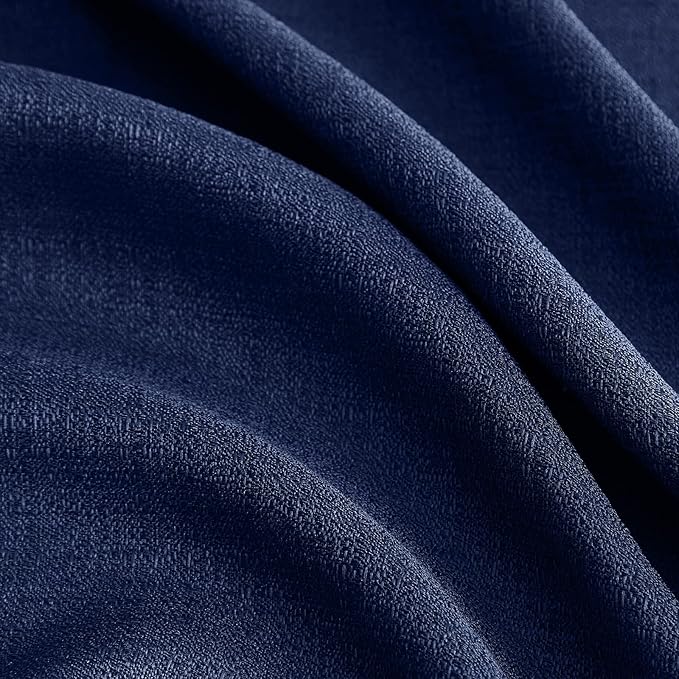 Melodieux Navy Semi Sheer Curtain Valance for Kitchen Cafe Small Windows Linen Look Rod Pocket, 52 by 18 Inch, 1 Panel