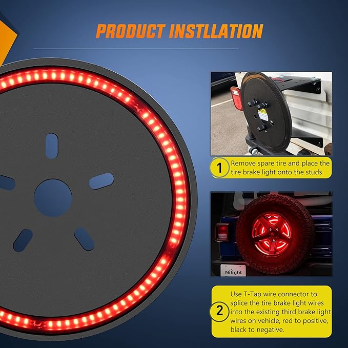 Nilight Spare Tire Brake Light Wheel Light 3rd Third Brake Light Rear lights for Wrangler 2007-2018 JK JKU YJ TJ Red Light