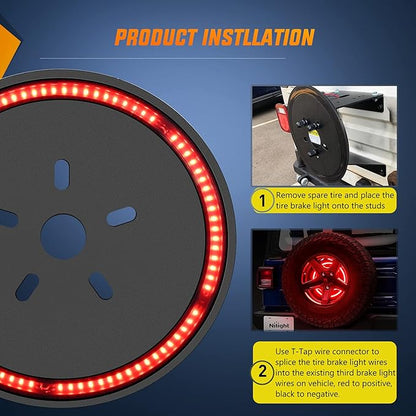 Nilight Spare Tire Brake Light Wheel Light 3rd Third Brake Light Rear lights for Wrangler 2007-2018 JK JKU YJ TJ Red Light