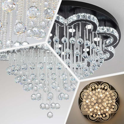Flashing God 40inches Modern Crystal Chandelier for Living Room Round Ceiling Pendant Light Fixtures Luxury Flush Mount Chandelier for Entry Dining Room Bedroom