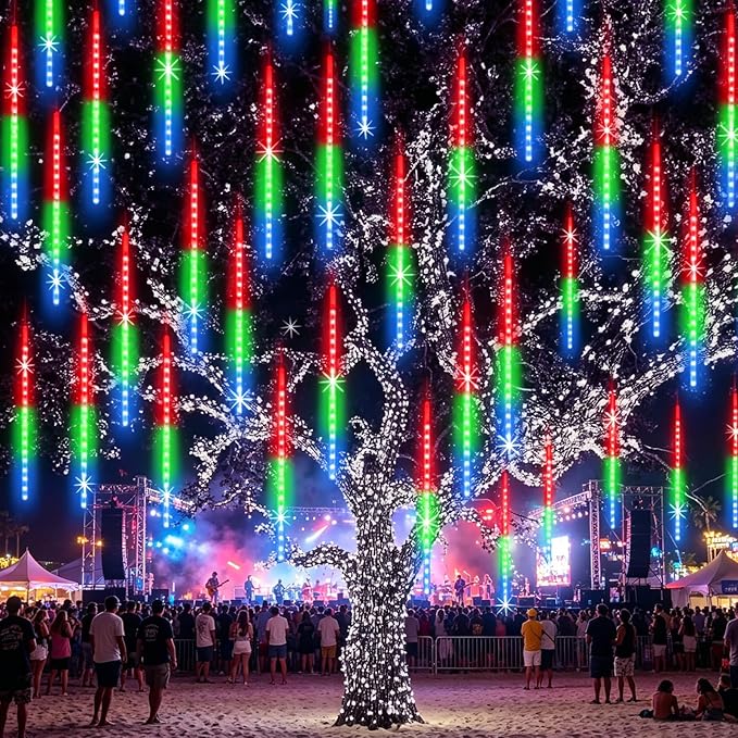 EAGWELL Christmas Lights Outdoor UL Certified Meteor Shower Light 16 Inch 20 Tubes 960 LED Falling Rain Drop Icicle Snow Cascading Lighting for Xmas Tree Wedding Party Garden Decoration, Colorful